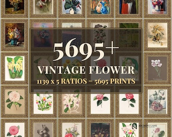 Vintage-Blumenwandbild-Set | 1139 botanische Blumendrucke, Cottagecore-Rosen-Pfingstrosen-Dekor, sofort zum Ausdrucken