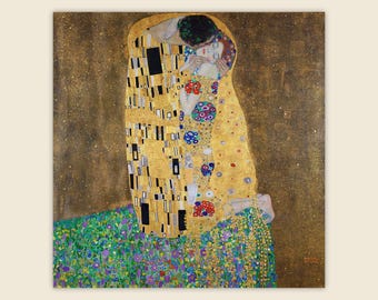 Cuadro vintage de pareja romántica, arte mural Art Nouveau vintage / Los amantes besándose de Gustav Klimt / Descarga digital imprimible