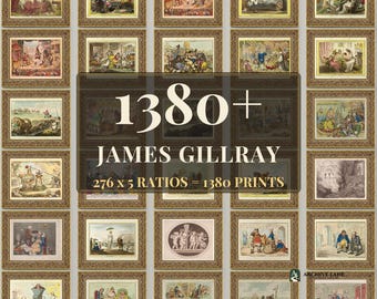 James Gillray Wandbild-Set | 276 Vintage-Karikaturen, Vintage-Wohndeko, Kunstdrucke zum Ausdrucken, Sofort-Download