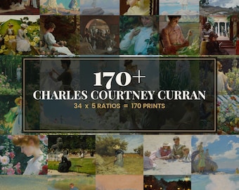 34 Charles Courtney Curran Gallery Wall Bundle | Vintage Moody Impressionist Prints, Digital Download, Dining Room Decor