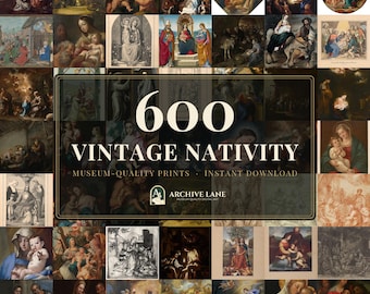 Vintage Nativity Wall Art Bundle | 600 Christmas Religious Prints, Holy Family & Madonna, Farmhouse Holiday Decor, Instant Download