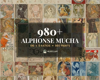 Alphonse Mucha Gallery Wall Bundle | 196 Vintage Art Nouveau Prints, Eclectic Maximalist Decor, Digital Download