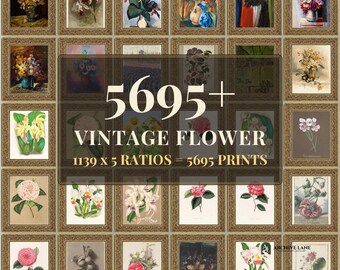 Vintage-Blumenwandbild-Set | 1139 botanische Blumendrucke, Cottagecore-Rosen-Pfingstrosen-Dekor, sofort zum Ausdrucken