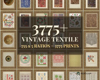 Vintage-Wandkunst-Set aus Textilien | 755 antike Musterdrucke, Teppich-Damast-Ornamente, sofort zum Ausdrucken