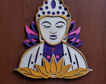 3D Layered Buddha Wall Art, Mandala, Wall Decor, Multi Layered, Spiritual, Yoga Studio Art, Wooden Art, Modern, Mandala, Bohemian Wall Art