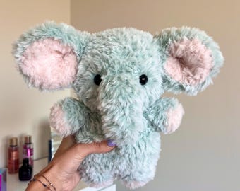 Handmade Minty Blue Elephant Plush Toy – Soft Fluffy Stuffed Animal for Thoughtful Gift, Cozy Shelf Buddy or Whimsical Decor