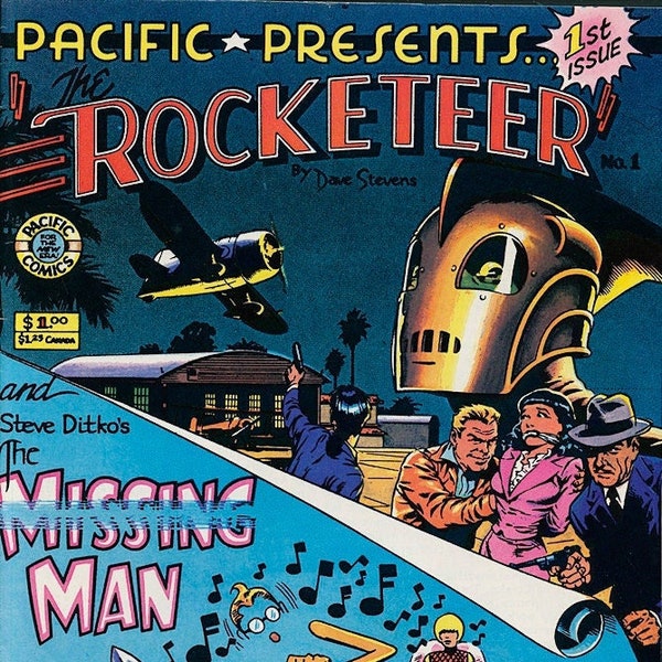 ROCKETEER Comic Books #1 & 2 TWO Features Each: Dave Stevens Rocketeer with Bettie Page + Steve Ditko The Missing Man 1982 Pacific Comics