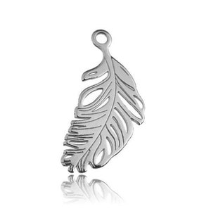 Charm Feather,  open-work pendant for the necklace, silver 925