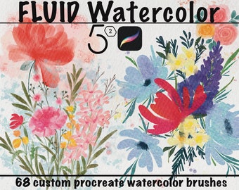 Procreate Watercolor Brushes | Digital Watercolor Brushes | Procreate Brushes | 68 Procreate Watercolor Brushes | Fluid Watercolor Brushes