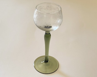 Vintage Green Stem Engraved Liquor Glass Food Photography Prop