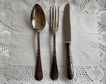 Vintage Tarnished Cutlery Set Table Spoon, Fork and Knife Flatware Kitchen Decor Food Photo Props