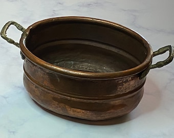 Primitive Small Casserole Dish Vintage Oval Copper Pot Rustic Kitchen Decor Food Photo Prop