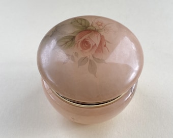Vintage Pink Alabaster Pill Box Small Round Jewelry Box Ring Box