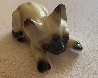 Vintage Siamese Kitten Porcelain Figurine Small Cat Ceramic Statuette