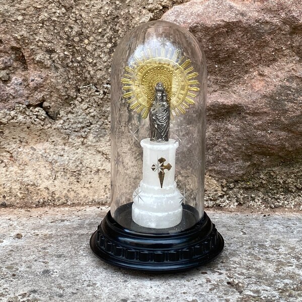 Virgen Vintage del Pilar Icono Cúpula de Cristal Nuestra Señora del Pilar Madonna Estatuilla Estatuilla