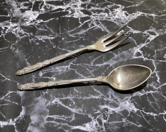 Vintage Tea Spoon and Cake or Fruit Fork Set in Silver Tone Kitchen Decor Food Photo Props