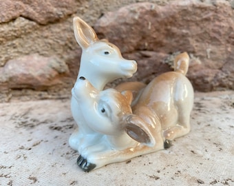 Paire de Fawns vintage Petite figurine en porcelaine Statuette de cerf