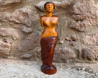 Vintage Hand Carved Venus Figurine Small Wooden Aphrodite Goddess Statuette