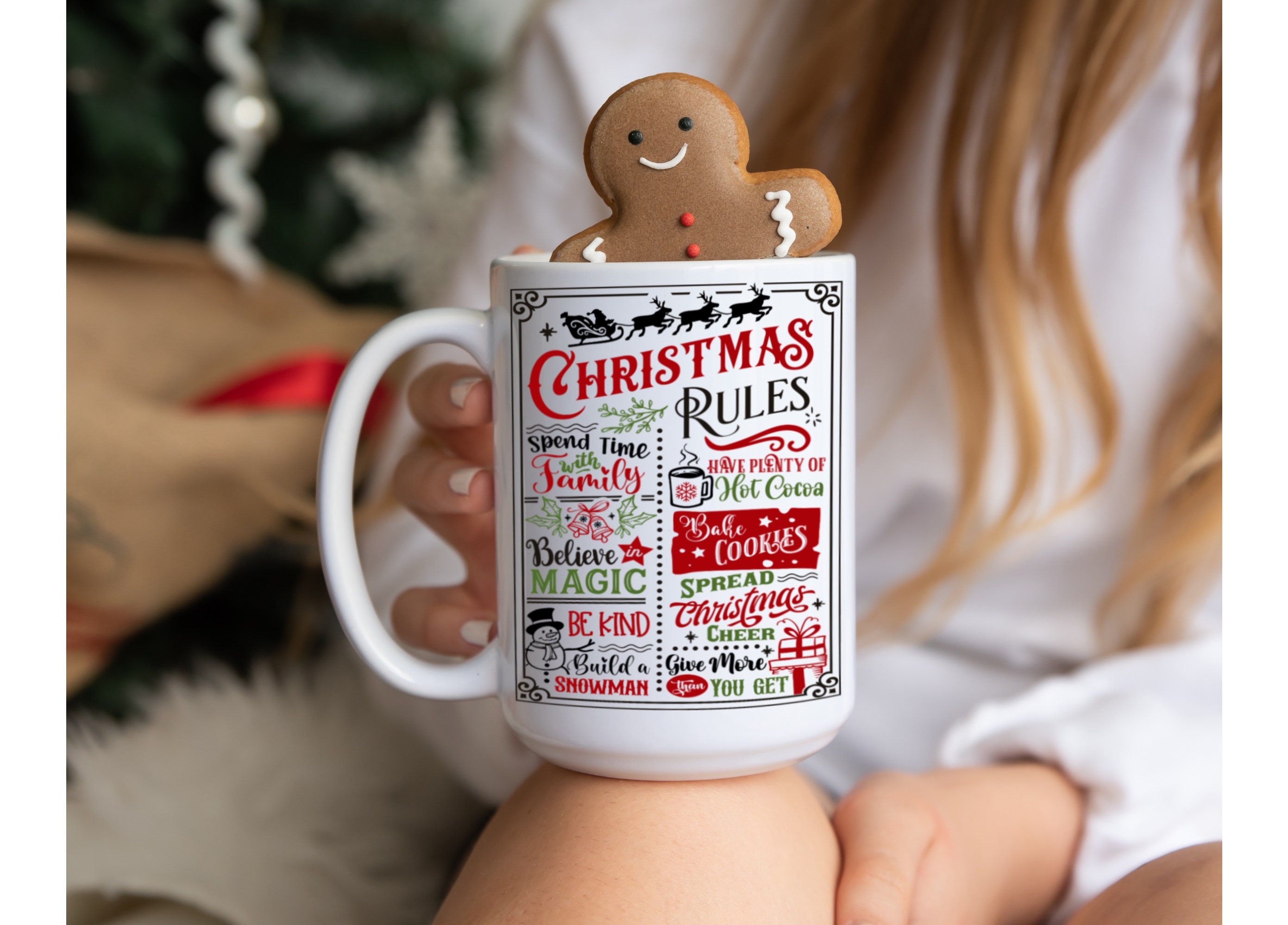 Taza con reglas navideñas / Roja y verde / Linda taza navideña / Regalo / Taza de café navideña / Taza de té navideña