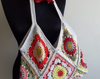 Crochet Bag, Granny Square Bag, Crochet Purse, Crochet tote Bag, Retro Bag, Hippie Bag, Boho Bag, Vintage Style,mothers day gift