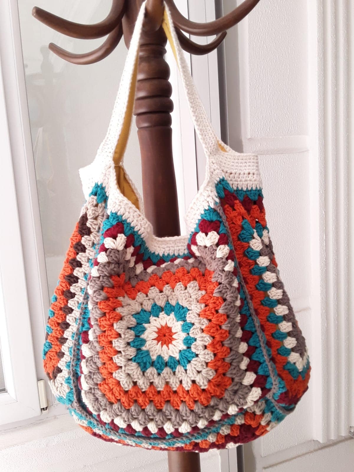Colorful Crochet Granny Square Shoulder Bag for the Beach or 