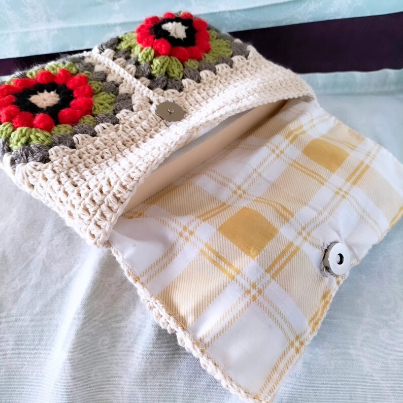 Crochet Book Cover,flower Granny Square Crochet Book Sleeve, Reader