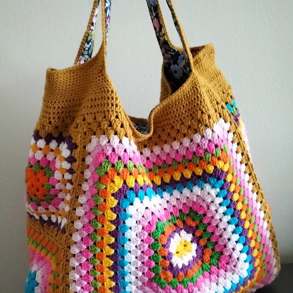 Gehaakte tas, oma vierkante tas, gehaakte tas, gehaakte draagtas, retro tas, hippie tas, cadeau voor haar, Boho tas, vintage stijl, tas voor vrouwen