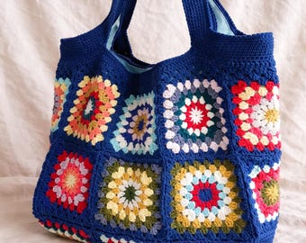 Handmade Crochet Granny Square Tote, Handbags for Woman, Top Handle Bags, Valentine Tote Bag