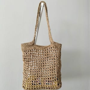 Handgemachte gehäkelte Strandtasche aus Raffia, umweltfreundliche Papiergarn-Markttasche, handgemachte Häkeltasche, MESH Raffia-Einkaufstasche, wiederverwendbare Einkaufstasche