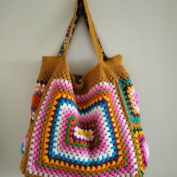 Crochet boho bag, Women colorful bag, Handmade crochet bag, Large handbags for women, Crochet granny Bag, Shoulder bag, Tote bag crochet