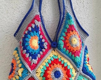 Crochet Bag, Granny Square Bag, Crochet Purse, Crochet tote Bag, Retro Bag, Hippie Bag, Boho Bag, Vintage Style,moms day gift