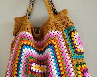 Bolso de ganchillo, bolso cuadrado de la abuela, bolso de ganchillo, bolso de mano de ganchillo, bolso retro, bolso hippie, regalo para ella, bolso boho, estilo vintage, bolso para mujer