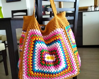 granny sguare crochet bag,handmade bag,crochet shoulder bag,gifther