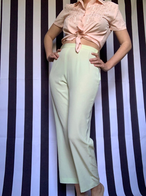 Vintage 80s pastel mint green Light summer Trouse… - image 4