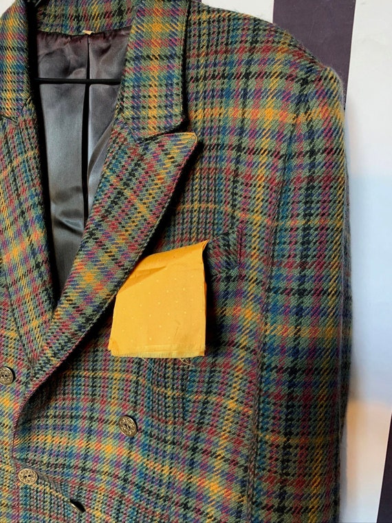 Vintage tweed plaid multicoloured wool jacket wit… - image 5