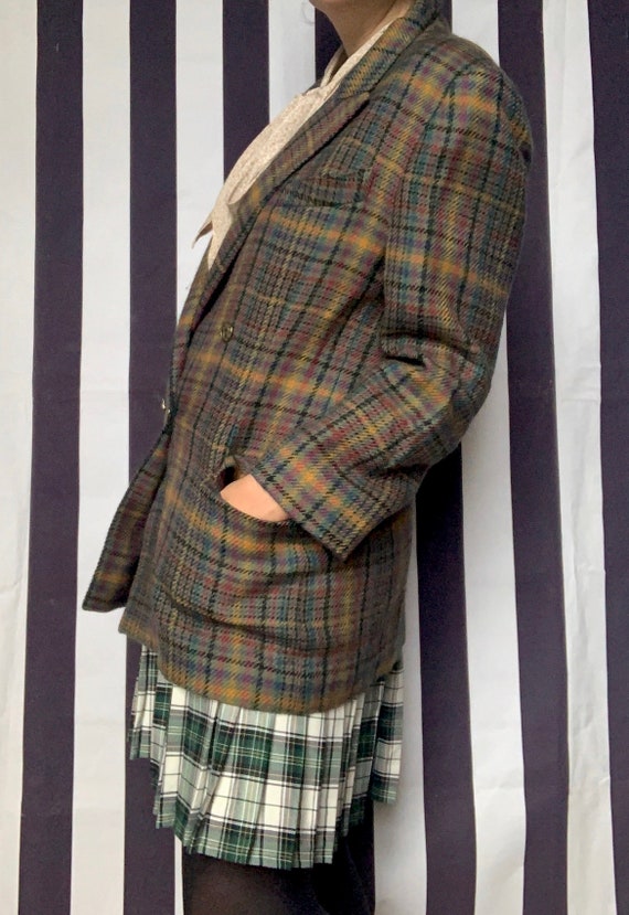 Vintage tweed plaid multicoloured wool jacket wit… - image 3