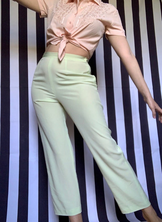 Vintage 80s pastel mint green Light summer Trouse… - image 2