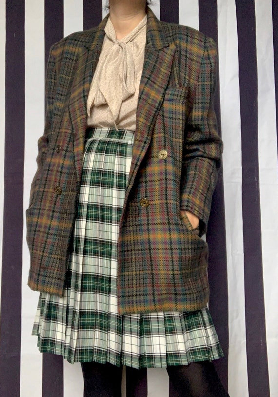 Vintage tweed plaid multicoloured wool jacket wit… - image 2