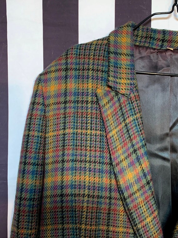 Vintage tweed plaid multicoloured wool jacket wit… - image 6