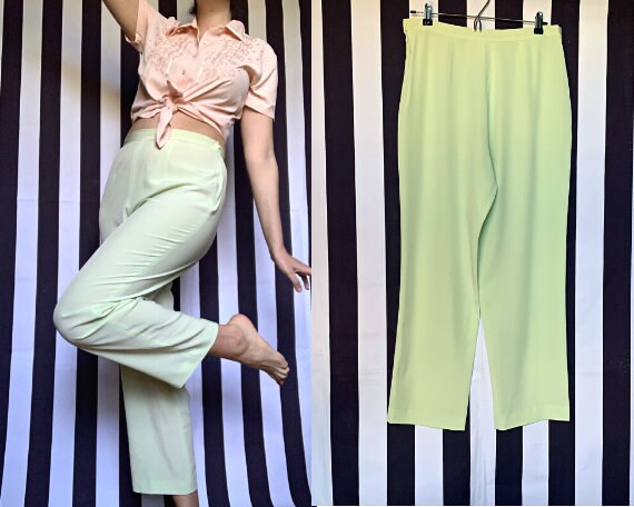 Vintage 80s pastel mint green Light summer Trouse… - image 1