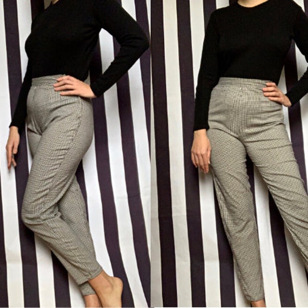 Vintage 80s cigarette plaid trousers from Paul Harris Design, retro check office pants, mod slim high waist tailored trousers, Uk8/10 Medium