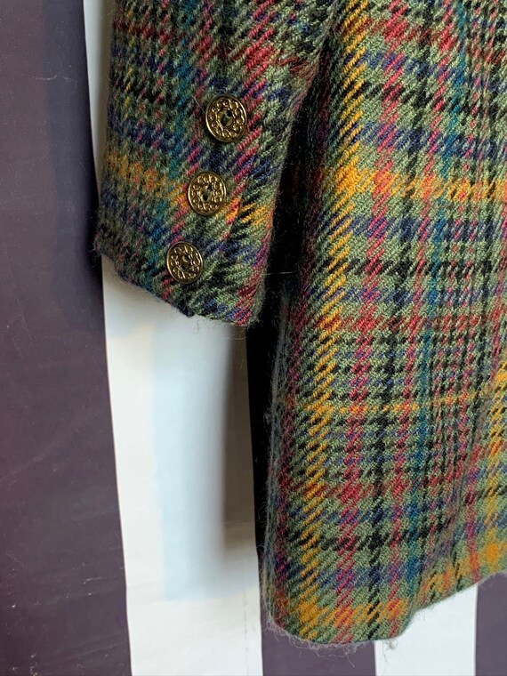 Vintage tweed plaid multicoloured wool jacket wit… - image 9