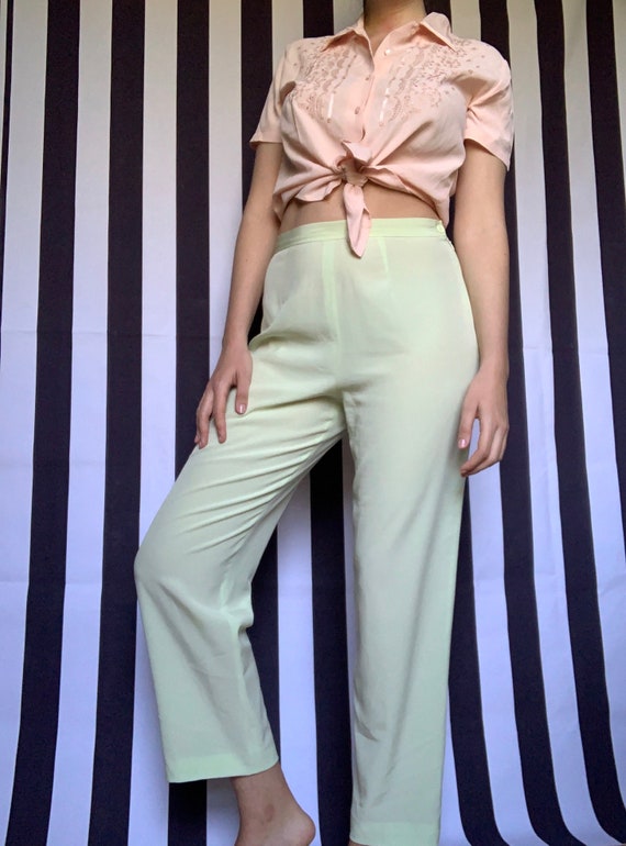 Vintage 80s pastel mint green Light summer Trouse… - image 3