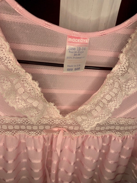 Vintage 70s White Pink Nightdress with Lace and B… - image 5