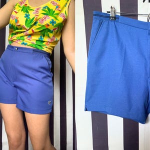 Vintage 80s Blue Mini Athletic Shorts with Pockets, Retro Men Tennis Sportswear, Summer Beach Trousers with Elasticated Waist, UK16
