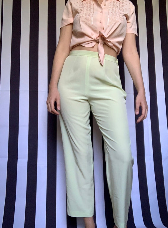 Vintage 80s pastel mint green Light summer Trouse… - image 5