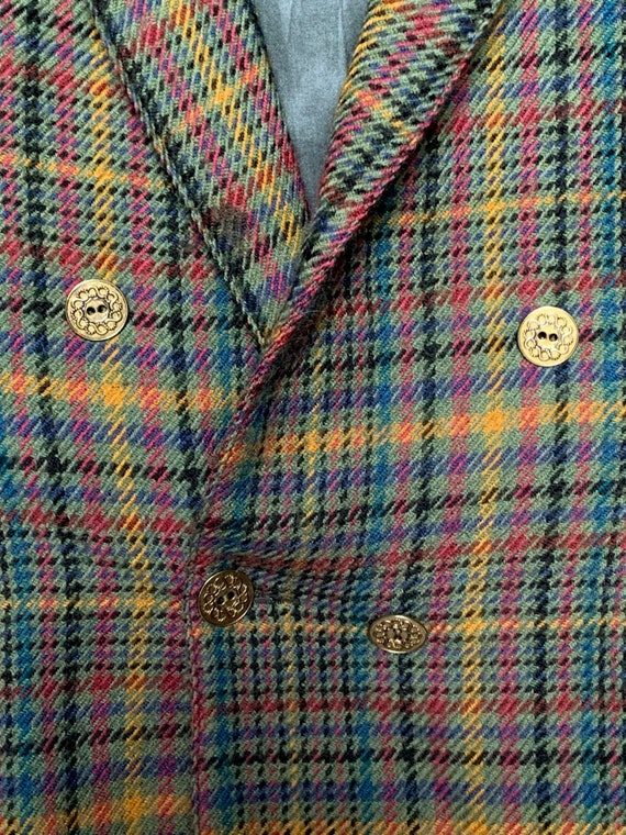 Vintage tweed plaid multicoloured wool jacket wit… - image 7