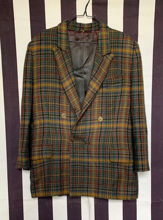 Vintage tweed plaid multicoloured wool jacket wit… - image 8