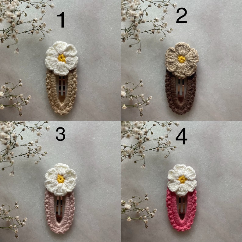 Gestrickte Haarspange, Gänseblümchen Haarspange, Haarspange für Mädchen und Baby, Strick Haarschmuck, Handgemacht,Geschenk Bild 2