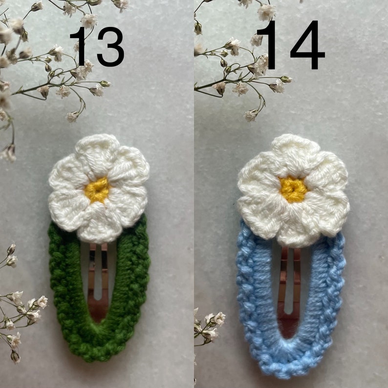 Gestrickte Haarspange, Gänseblümchen Haarspange, Haarspange für Mädchen und Baby, Strick Haarschmuck, Handgemacht,Geschenk Bild 5